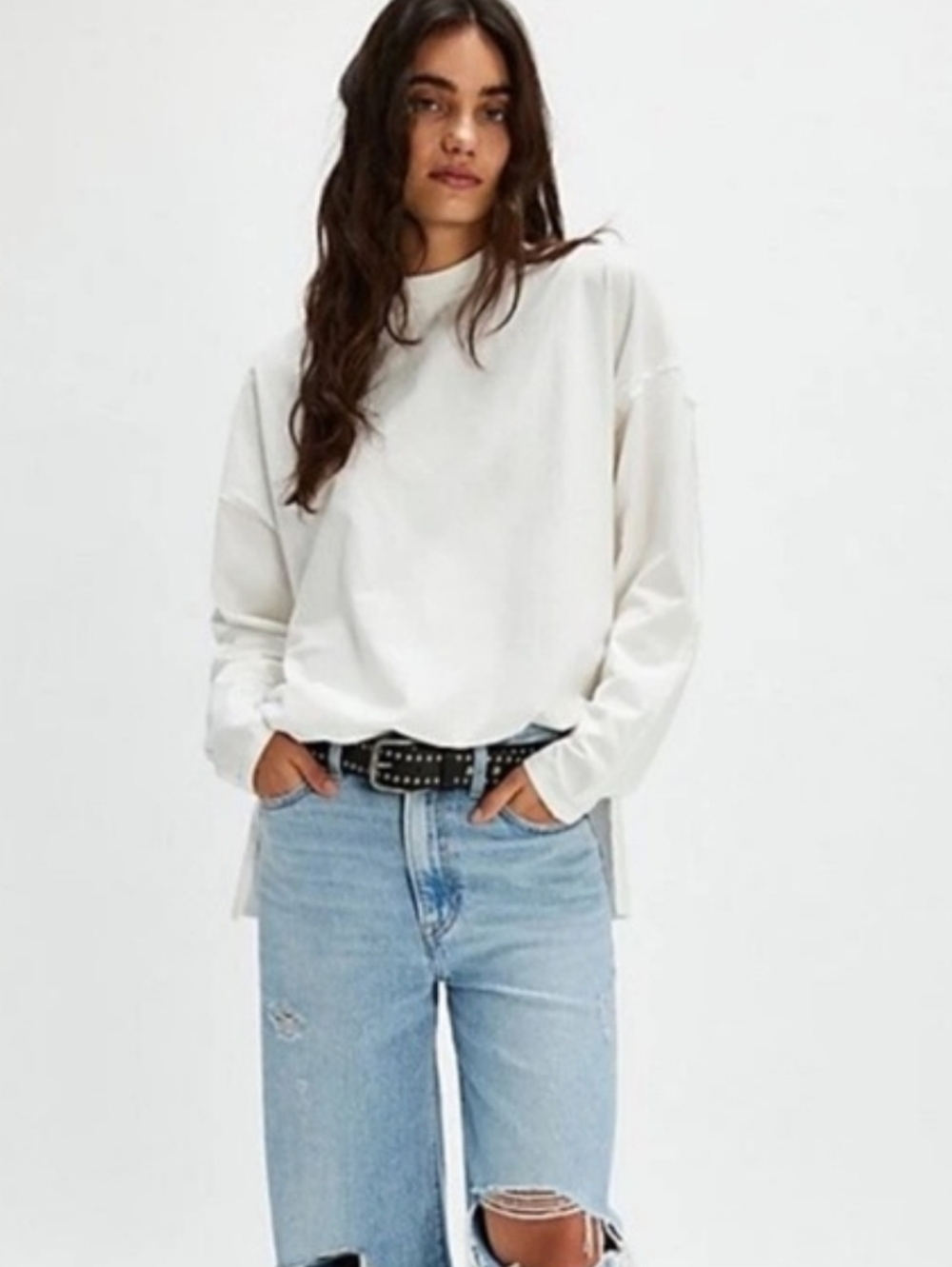 We The Free Cream Long Sleeve Crewneck Top
